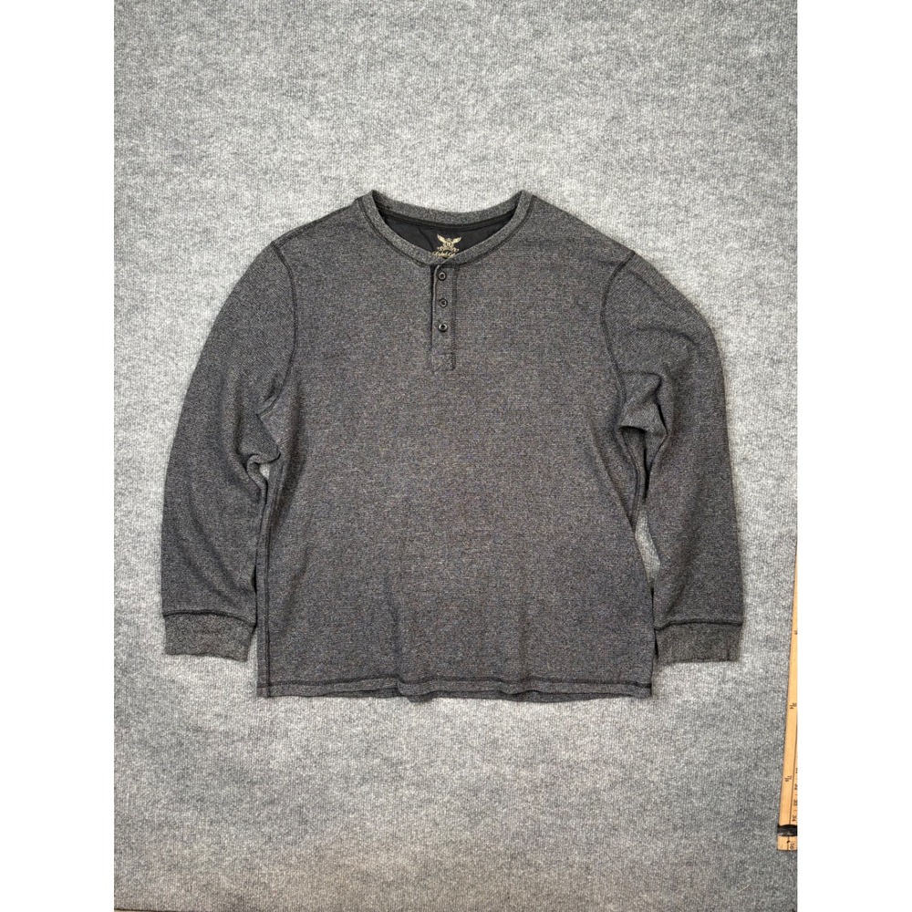 Faded Glory Mens 2XL Henley Shirt Gray Long Sleeve Waffle Knit Cotton Blend